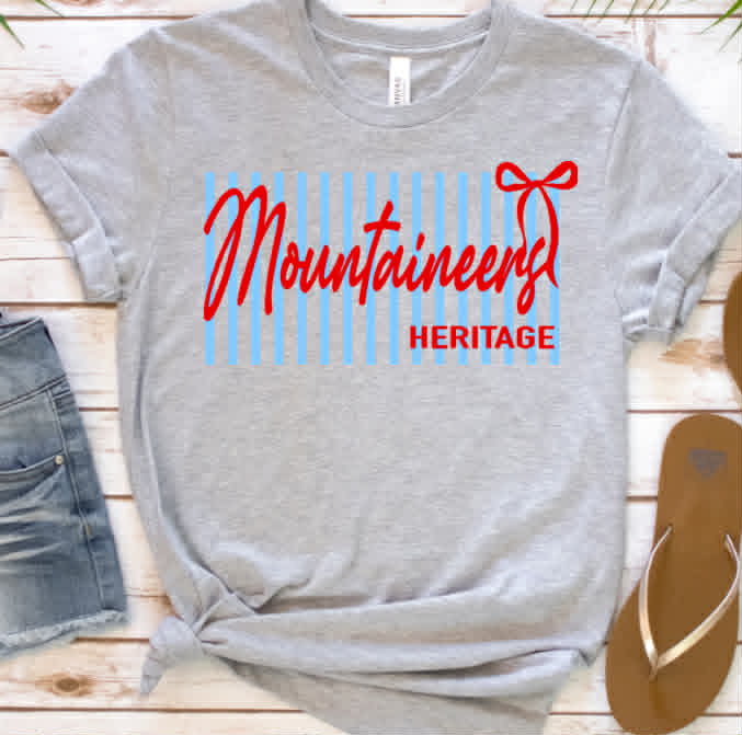 Mountaineers Pinstripe/Bow Mascot Tee