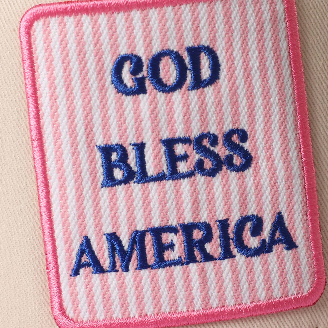 GOD BLESS AMERICA Embroidered Patch Gingham Trucker Hat