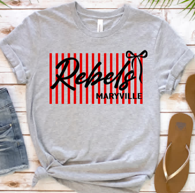 Rebels Pinstripe/Bow Mascot Tee