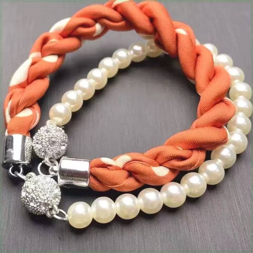 Set of Orange and White Stackable Bracelets for Women.